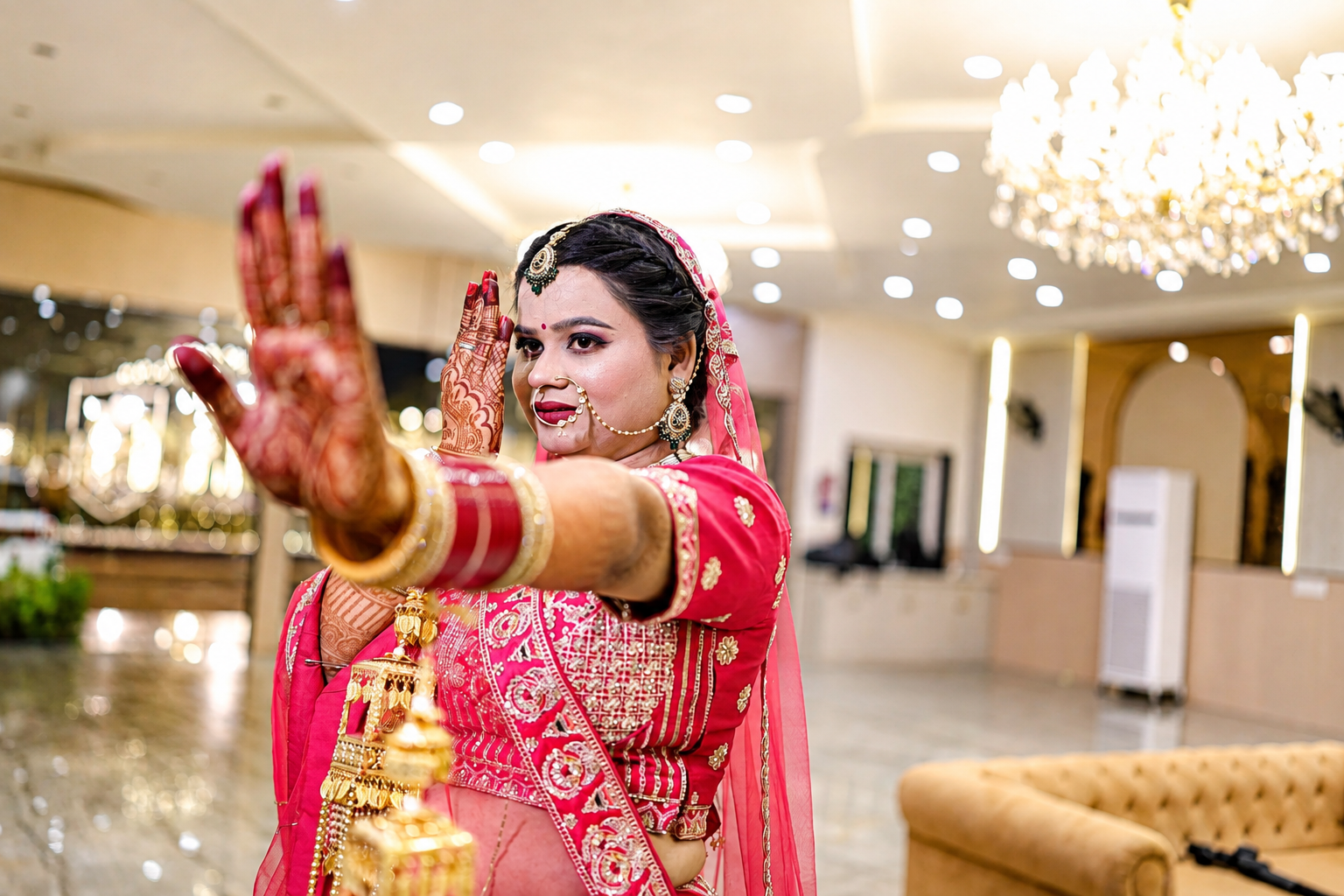 Beautiful Indian Bride in Pink Wedding Dress